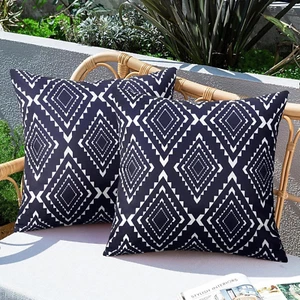 Pack of 2 Outdoor Waterproof Throw Pillow Covers Navy Blue Decorative Square Pil - Picture 1 of 8
