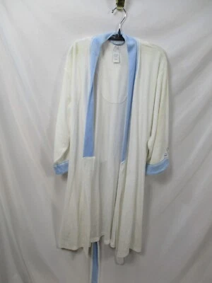 Bata Aria Mujer Mediana Marfil Cinturón Manga Larga Flores Manga Larga Algodón Azul Foto 1 de 4