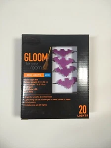 Set of 20 LED Halloween Bat Indoor Purple Lights - Battery Length 6ft NIP - Picture 1 of 2