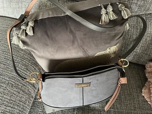 River Island Ladies Faux Suede Leather Grey Crossbody Bag - Picture 1 of 6