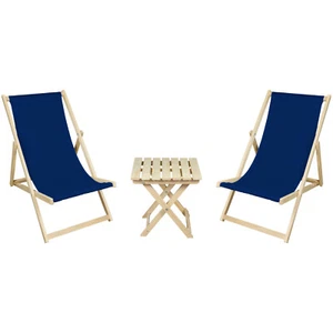 2 x Tumbona + Mesa Tumbona Reclinable de Madera Terraza Jardín Playa - Imagen 1 de 25