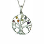 Tree of Life Spiritual Chakra Silver Plated Pendant with Real Gemstones