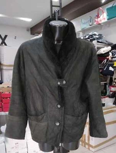 Sheepskin Shearling LEONARDO Woman Black Genuine Leather tg44 Mon 1001 Lz - Picture 1 of 10