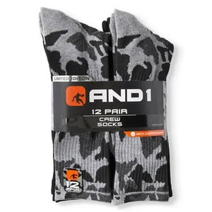 AND1® Men's  Limited Edition Crew Socks "ARCH COMPRESSION~Reinforced Heel & Toe" - Picture 1 of 6