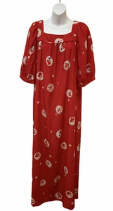 Malama Sophisticates Made in Hawaii Red Vintage Puff Sleeve Midi Shift Dress - Picture 1 of 7
