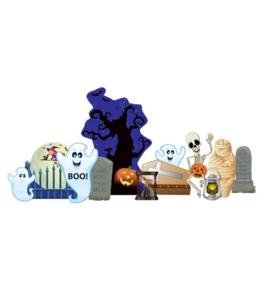 HALLOWEEN GRAVEYARD - YARD SIGN SET - BRAND NEW OUTDOOR PLASTIC DECORATION 2632 — 第 1/2 张图片