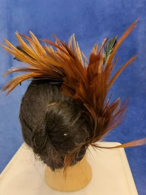brown feather comb fascinator millinery wedding hat  - Image 1 of 2