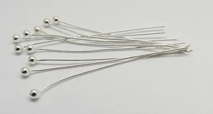 Head Pins 925 Sterling Silver 40mm Long 25 Gauge Wire Bali Silver Beads 10 Pcs.  - Picture 1 of 3