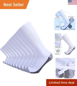 Durable 10-Pairs Heavy Cushion Crew Socks in White/Black - Unisex Size 10-13 - Picture 1 of 9