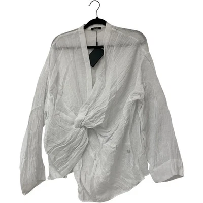 Massimo Dutti Womens Textured Linen Shirt Top L White Knot Front 5115/715 NWT - Image 1 of 4