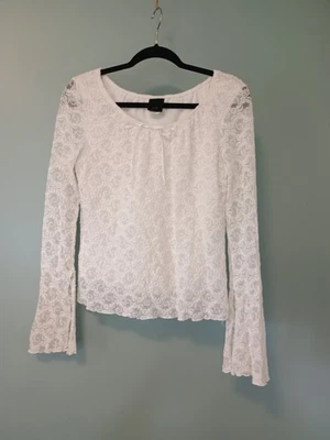 Top de encaje transparente vintage EE. UU. Y2K L crema delicada coqueta hada grunge manga campana Foto 1 de 4