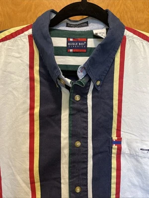 Camisa de Colección Bugle Boy Para Hombre Manga Corta Abotonada Patinador Rayas Grande Algodón Foto 1 de 4