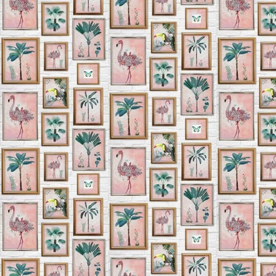 Fresco Tropical Frame Multi Wallpaper Flamingo Tree Palmtree Picture Frames - Image 1 of 4