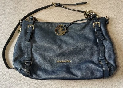 Michael Kors Bedford Blue Large Shoulder Belted Satchel Leather Handbag Retired - Image 1 of 4