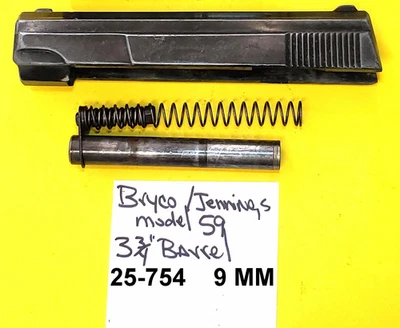 Jennings Bryco Model 59 BLACK 9 MM SLIDE, BARREL, RECOIL SPRING, GUIDE 25-754 - Image 1 of 4