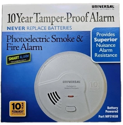 UNIVERSAL SECURITY INSTRUMENTS, INC Smoke+Fire Alarm Photoelectric Battery Powered 10-Year Tamper-Proof [E5]
