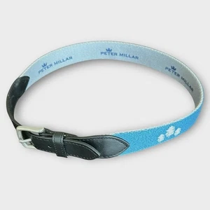 Peter Millar Boy's Belt Size Large L Blue Black Leather Canvas Golf Preppy - Picture 1 of 4