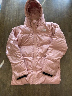 Jaqueta de esqui The North Face feminina com capuz acolchoada 550 tamanho G (14/16) rosa empoeirado - Imagem 1 de 4