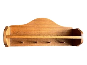 Wood Oak Shelf 4 Hooks/Posts 23.5”L x 5.5”D x 10”T Excellent Used Condition - Picture 1 of 8