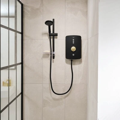Triton Amala Electric Shower Matt Black & Brushed Brass 9.5kW 5 Spray Handset