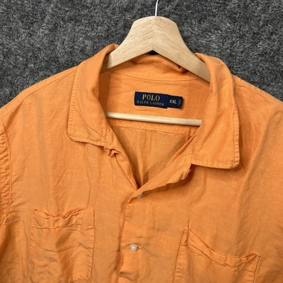 Polo Ralph Lauren Shirt Adult Large Orange Camp Silk Linen Loop Collar Men’ 2XL - Image 1 of 4