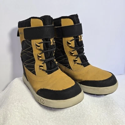 Merrell Kids Snowstorm Jr 黄色和黑色冬季靴 12 码防水保暖 — 第 1/4 张图片