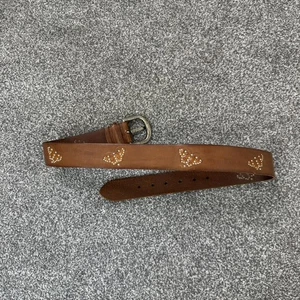 Y2K vintage genuine leather studded butterfly belt brown silver - Picture 1 of 5