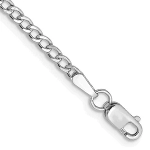 14K White Gold 10 inch 2.5mm Semi-Solid Curb Anklet Bracelet - Picture 1 of 4