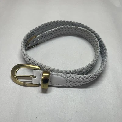 Винтажный Amee Lynn белый натуральной кожи плетеный ремень золотой пряжки размер маленький Y2K - Изображение 1 из 4