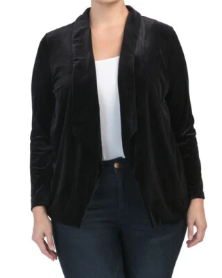 CHAQUETA BLAZER TAHARI NEGRA TERCIOPELO FRENTE ABIERTO TALLA 2X MUJER NUEVA Foto 1 de 2