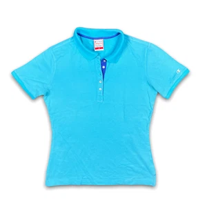 Champion Polo Shirt Top Women Medium M Collared Short Sleeve Cotton Blue - Picture 1 of 5