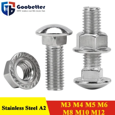 GOO BETTTER Edelstahl A2 Schloßschrauben Mit Muttern Flachrund Schrauben DIN 603 Vollgewinde