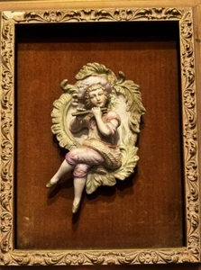 Antique Bisque Porcelain Sculpture, Framed,Wall Hanging 12.5”x16” relief figurin - Picture 1 of 8