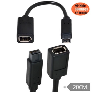 IEEE 1394 6 Pin Female to 1394b 9Pin Male Firewire 400 to 800 Adapter Cable 20cm - Picture 1 of 11