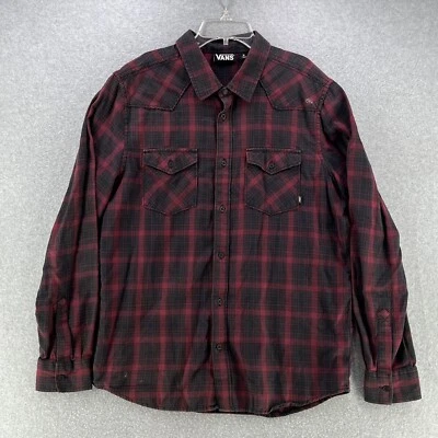 Vans Para Hombres Mediana M Abotonada Manga Larga Algodón Cuadros Camisa Informal Bolsillos Foto 1 de 4