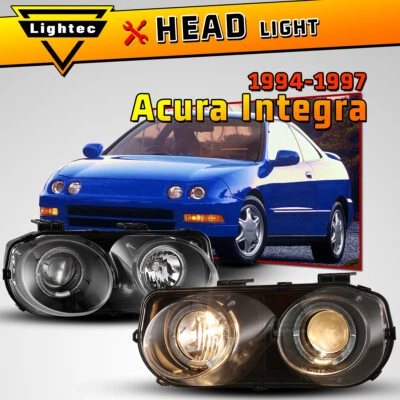 Se adapta a 94-97 Acura Integra proyector faros halo lámpara delantera 1 par negro/transparente Foto 1 de 4