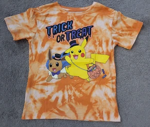Pokemon Trick or Treat Pikachu Eevee Orange Tie Dye Shirt Hybrid Girls Size M - Picture 1 of 3