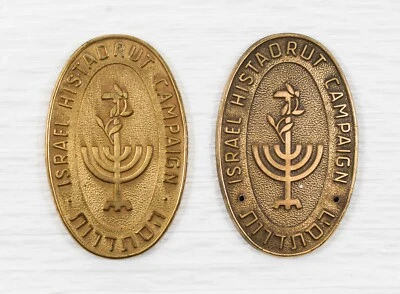 2 VINTAGE 3x2 ISRAEL HISTADRUT CAMPAIGN MEDALLIONS MEDALS JF 122 - Image 1 of 3