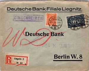 GERMANY 1923 POSTAL INFLATION ERA REGISTERED COVER ADDR BERLIN CANC LIEGNITZ - Picture 1 of 2