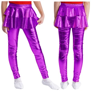 Kids Girls Tights Disco Pants Skirted Trousers Rumba Dancewear Ruffled Costume - Picture 1 of 64