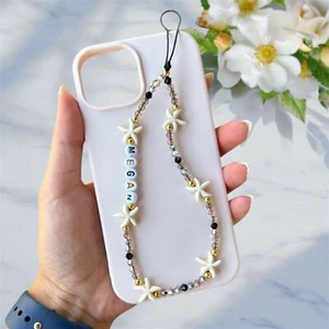 Naturalna rozgwiazda Pasek na telefon Spersonalizowany pasek na telefon komórkowy Ocean Telefon Charm Imię - Zdjęcie 1 z 9