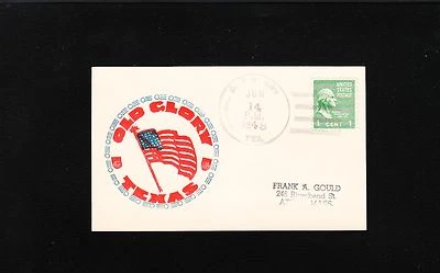 Prexy Prexies 1c Old Glory Texas 1948 Small Card Color Flag Cachet 5t - Image 1 of 2