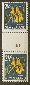 New Zealand 1967, 2.5 c Kowhai, coil numbered pair no. 16, SG 848 - Picture 1 of 1