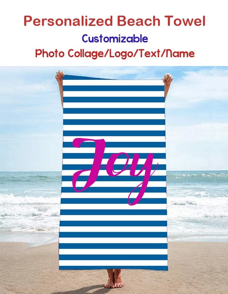 Toalla de playa personalizada con texto con nombre piscina natación surf vacaciones regalo de cumpleaños Foto 1 de 4