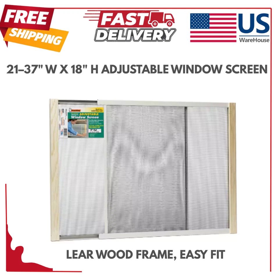 21–37" W x 18" H Adjustable Window Screen – Clear Wood Frame, Easy Fit - Image 1 of 4