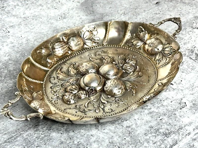 Antiguo plato bandeja para servir rococó alemán de plata .800 con mango elevado 149 g Foto 1 de 4