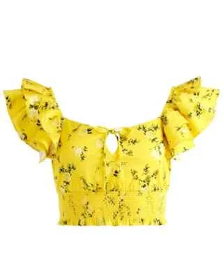 $345 ALICE AND OLIVIA SHANAE MANGA CON VOLANTES CORBATA PARTE DELANTERA TOP AMARILLO TALLA XL Foto 1 de 4