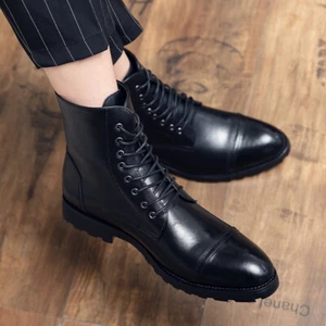 Ankle Boots Men's Business Lace Up Suit Shoes Dress Shoes Brogue Wedding Shoes - Picture 1 of 13
