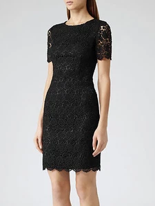$370 NWT REISS Swift Guipure Shipt Lace Black Dress sz 0 and sz 10 - Picture 1 of 12