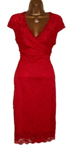 Lipsy Red Lace Bodycon Dress 12 Plunge V Neck Evening Party Occasion Wedding - Picture 1 of 17